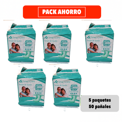 Pañales para Adulto Premium Talla M Alta Absorción | Pack 50 Unidades.Smart Care