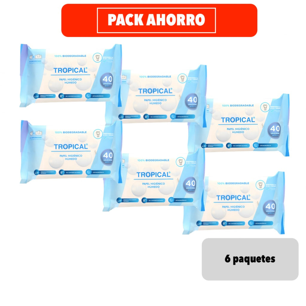 Papel Higiénico Húmedo para WC x 6 Paquetes