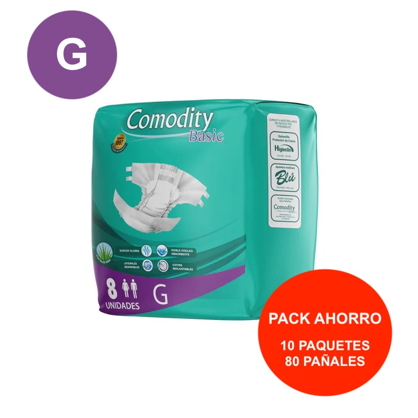 Pañales Adulto Comodity Basic Talla G 10 Paquetes | 80 Pañales
