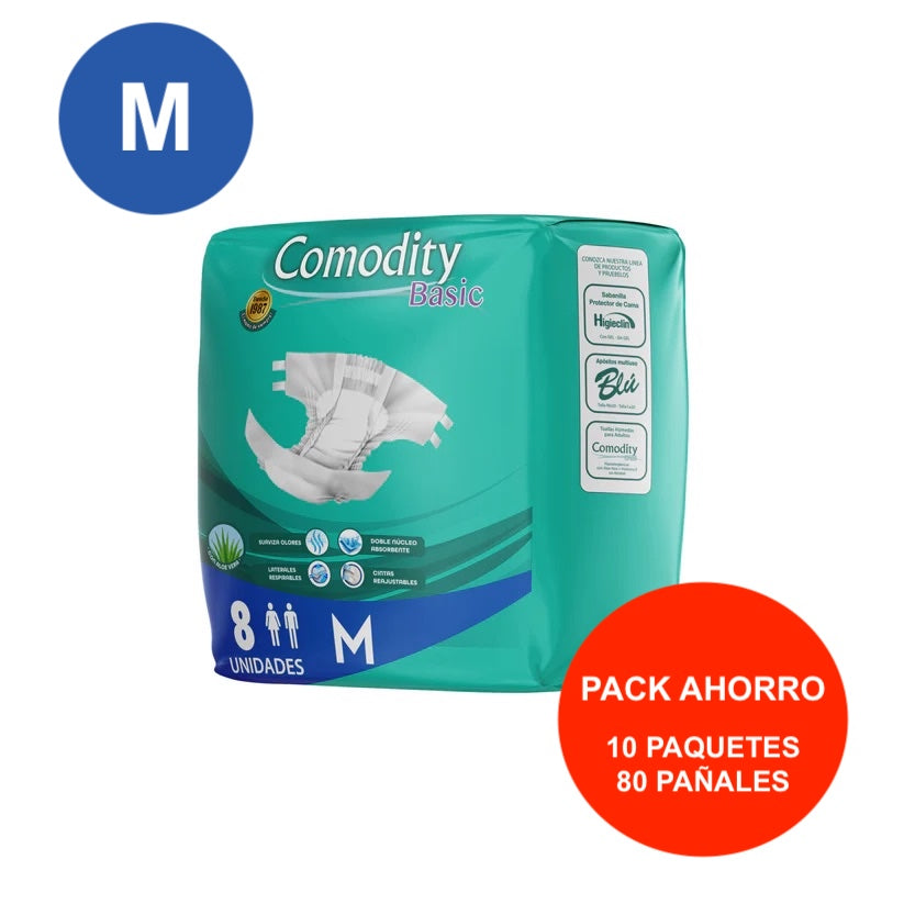 Pañales Adulto Comodity Basic Talla M 10 Paquetes | 80 Pañales