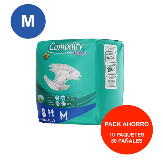 Pañales Adulto Comodity Basic Talla M 10 Paquetes | 80 Pañales