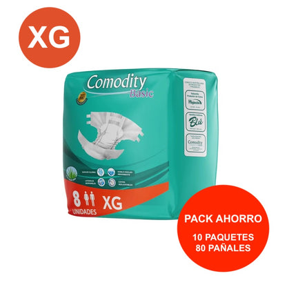 Pañales Adulto Comodity Basic Talla XG 10 Paquetes | 80 Pañales