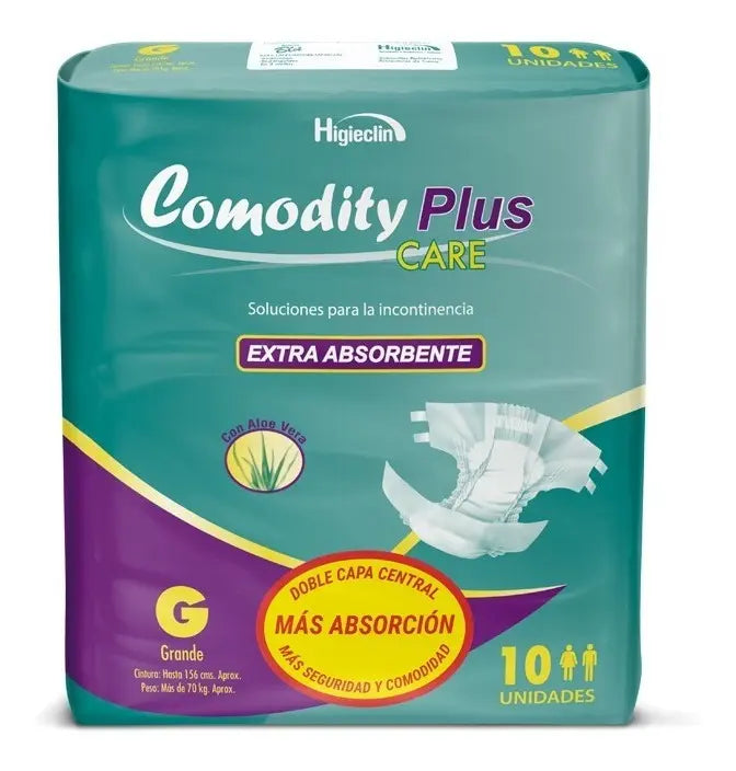 Pañales Adulto Comodity Plus Care Talla G 10  Unidades | Incontinencia Fuerte