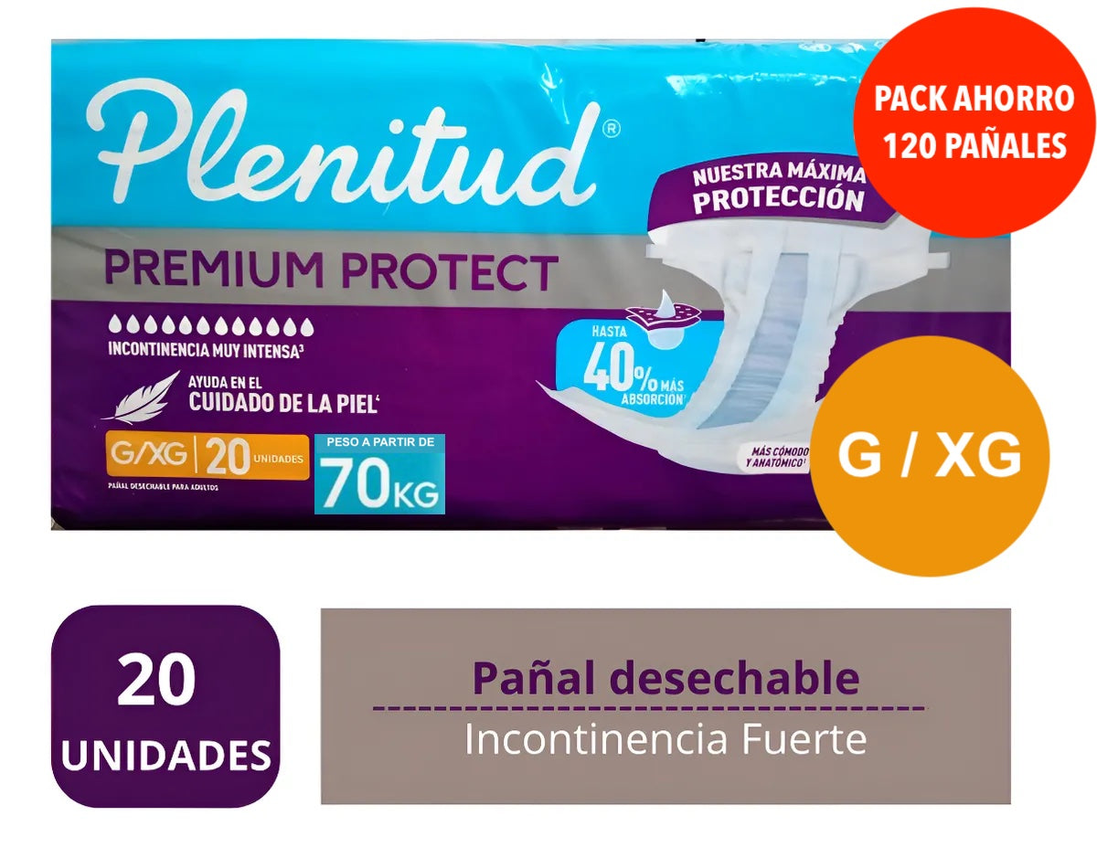 Pañal Adulto Plenitud Protect G/XG Máxima Protección | Pack 120 Unidades