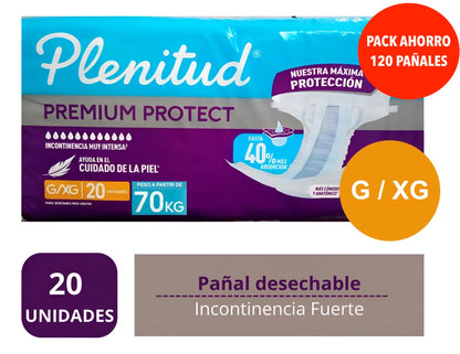 Pañal Adulto Plenitud Protect G/XG Máxima Protección | Pack 120 Unidades